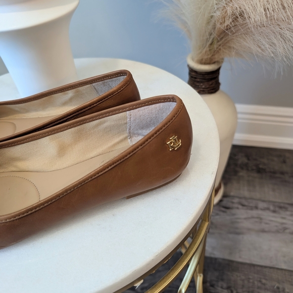 Lauren Ralph Lauren Jayna Brown Leather Flats with Bow Detail Sz 7. - Picture 3 of 7